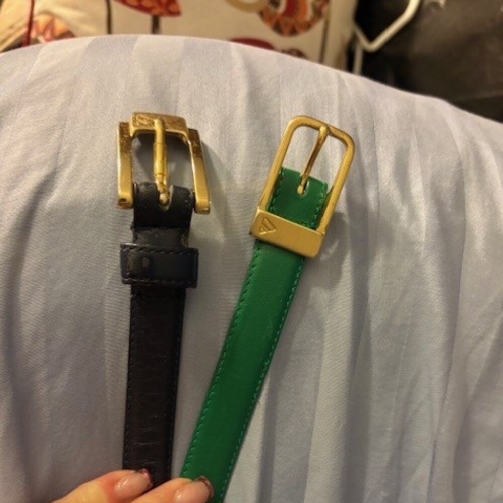 VTG LIZ CLAIBORNE Belts -(2) -a Green & a Black 3/4" wide gold buckles '80-90s M